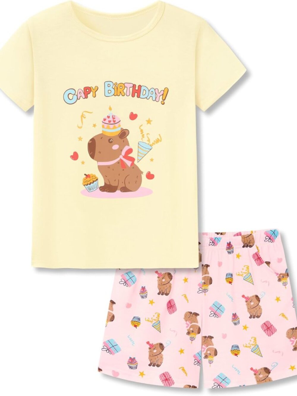 Girls Pajama Set Tie Dye Cute Prints Tee & Shorts Sizes 6-18